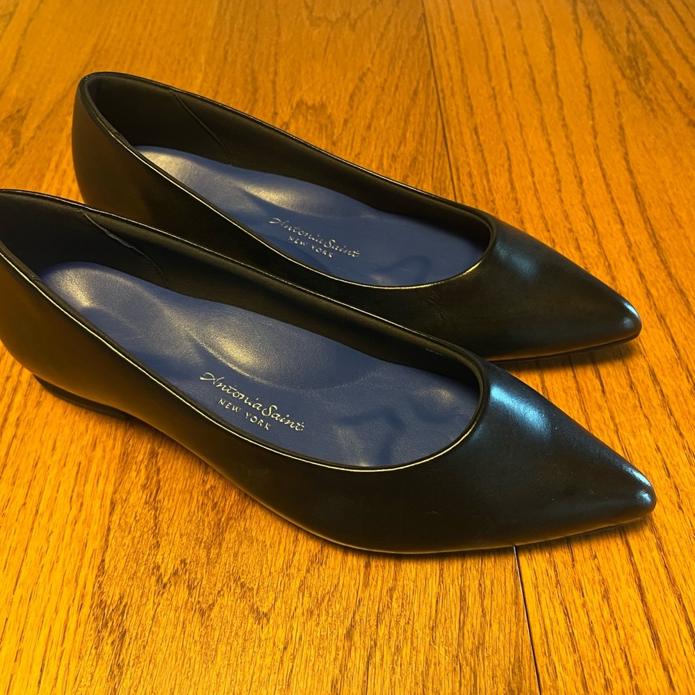 Black Comfort Cushion Leather Flats Size 8.5W